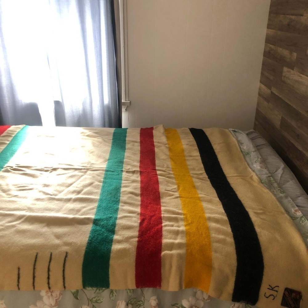 Vintage Trapper Point Wool 3.5 Point Wool Striped Multicolor Blanket - Picture 2 of 6